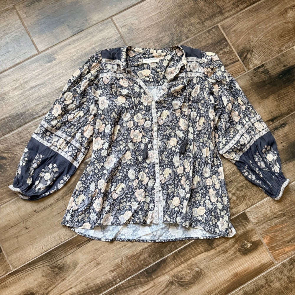 SPELL Women's Juniper Floral Boho Blouse, Charcoal, L